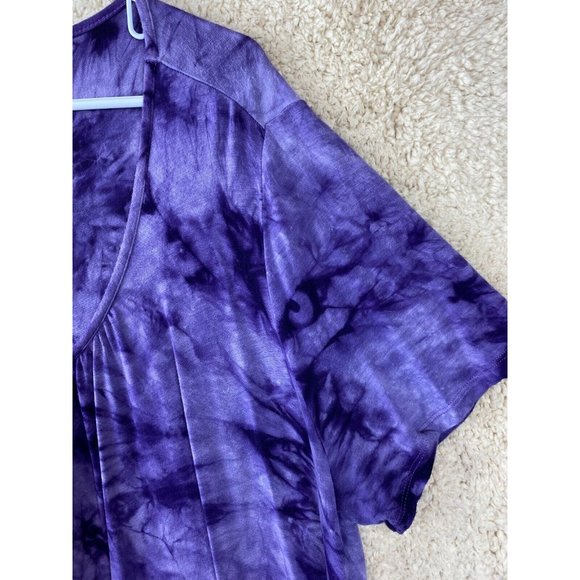 Essentials Woman Sz 1X Purple Tie Dye  Short Sleeve Round Neck Top - Picture 4 of 11